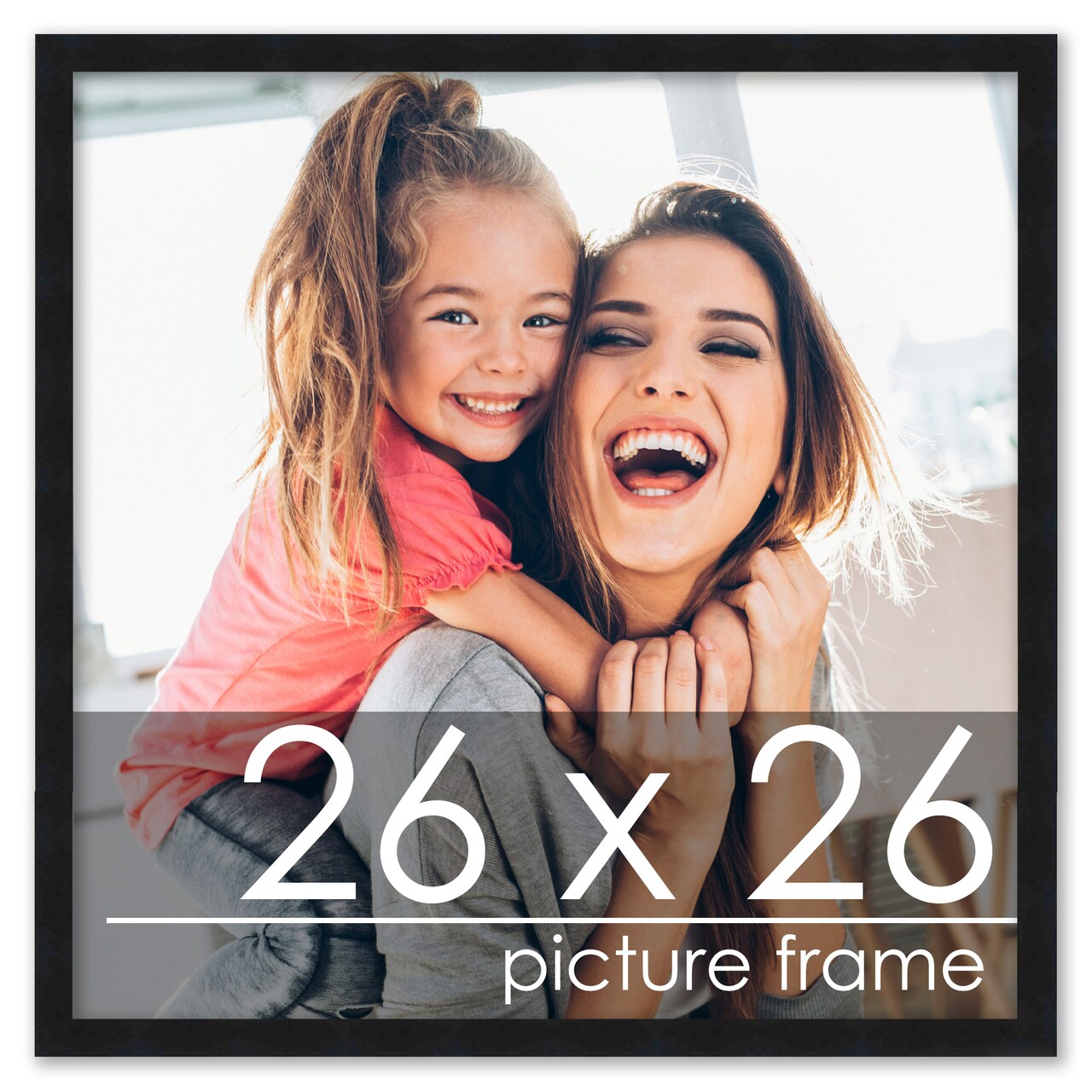 26x26 Black Wood Picture Square Frame - UV Acrylic, Foam Board Backing, Hanging Hardware